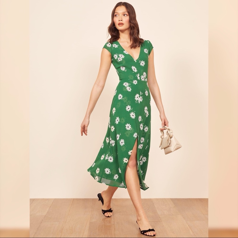 Reformation Green Floral Wellfleet Midi Dress